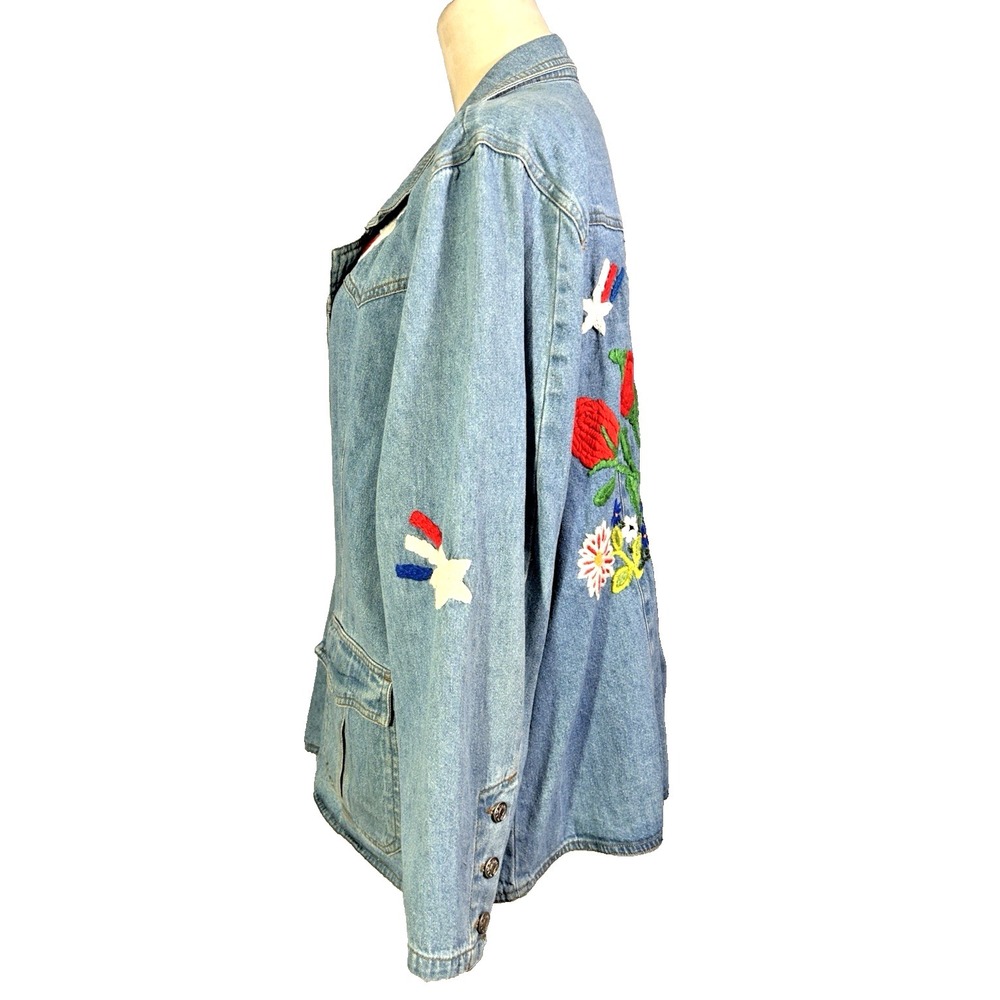 Beautiful Denim & Co. Heavy Embroidered Jean Jacket Women's Denim Floral Boho 1X - Picture 11 of 16